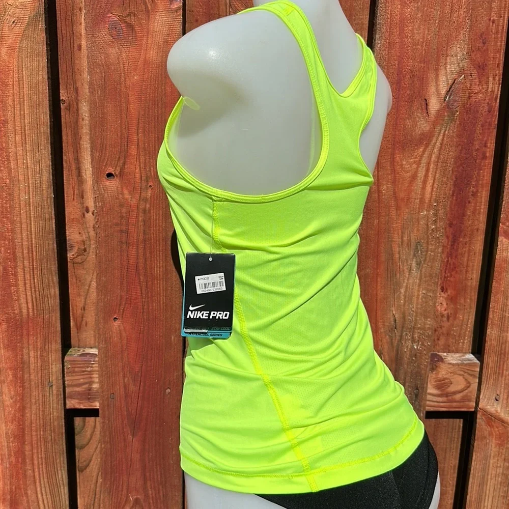 Nike Pro Dri-FIT Volt Neon Yellow Mesh Racerback Tank Top Size Small